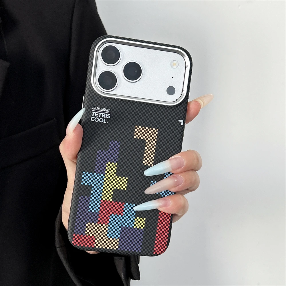 Carbon Fiber Texture Magnetic Phone Case with Alloy Lens and Wireless Charging Compatibility