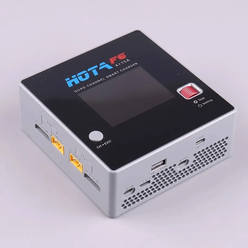 HOTA F6 ЧЕТЫРЕХКАНАЛЬНОЕ SMART зарядное устройство DC1000W 4*15A для Lipo LiIon NiMH Lipo Батарея Балансное зарядное устройство Разрядное устройство с USB 45 Вт Type-C thumbnail 2