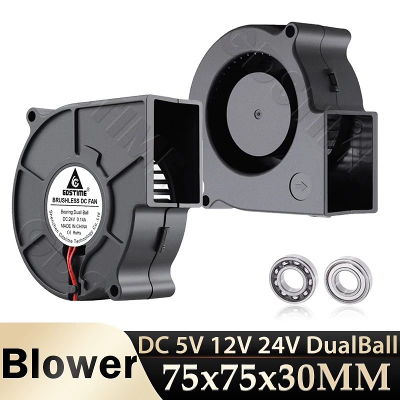 Gdstime 7530 Radial Fan DC 5V 12V Blower Fan 24V 7cm Dual Ball Centrifugal Radial Fan USB Flow Cooler Air Cooler Fan Mini PC Fan