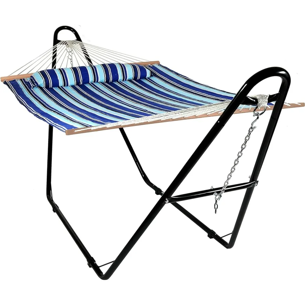 

Double Quilted Fabric Hammock With Universal Steel Stand - 450-Pound Capacity - Black Stand - Catalina Beach Camping Outdoor