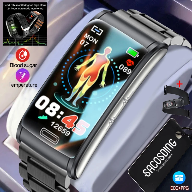 

Health NonInvasive Blood Sugar Smart Bracelet IP68 Waterproof Sport Smartwatch ECG+PTT Blood Pressure Heart Rate Smart Watch New