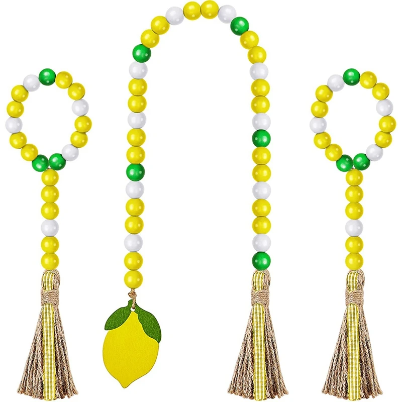 Hot Yo-Ghirlanda Di Perline Di Legno Di Limone, Ghirlanda Di Perline Rustiche Con Nappe Farmhouse Perline Di Legno Hang Decor Perline Di Legno Per La 