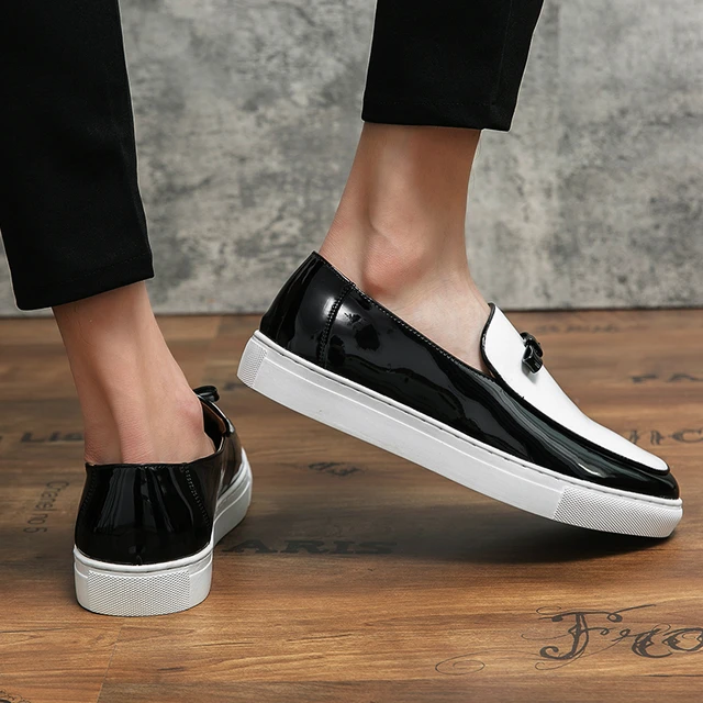 Style Black White Mixed Colors Men's Panter Leather Loafer Shoes Daily Casual Banquet