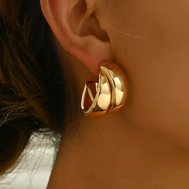 86296-690082.jpg Boucles d'oreilles créoles épaisses en acier inoxydable pour femmes et filles, couleur or, Double anneau, goutte géométrique épaisse, bijoux de déclaration, cadeau