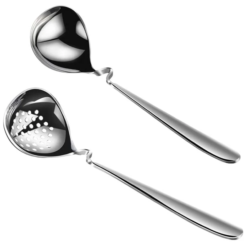 

Spoon, Soup Spoon, 2 PCS Stainless Steel Soup Ladle Colander Set, 8.5 Inch Hangable Mini Ladle Spoons, Long Handle Spoon