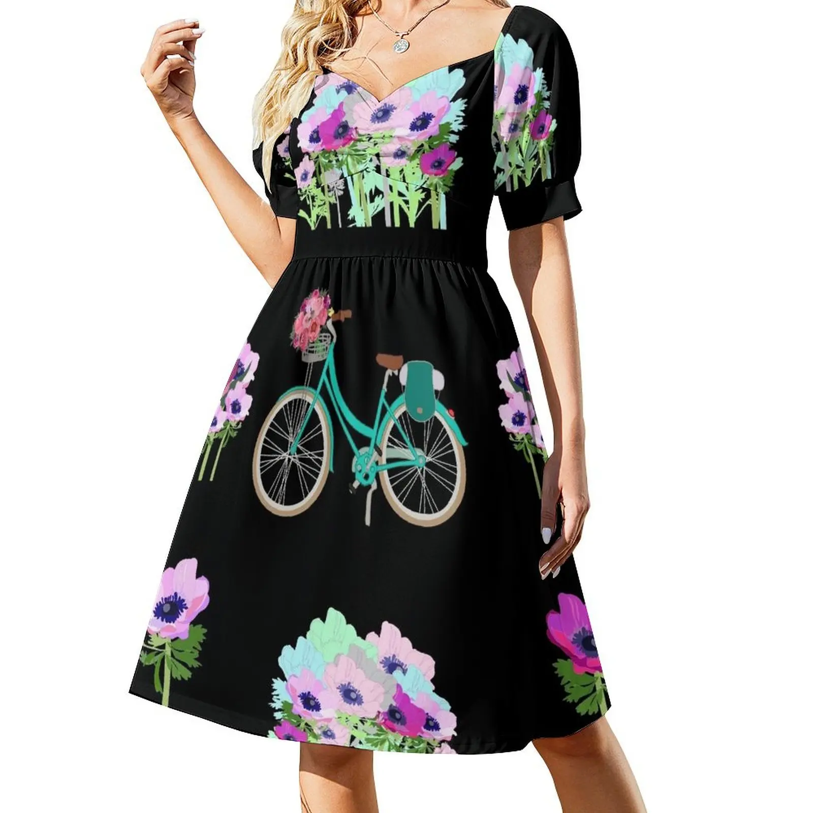 thumbnail image 1 of Vestido de manga corta con flores de primavera y bicicleta para mujer, mono de verano, vestidos de fiesta, vestidos para fiesta de boda., 1 of 7