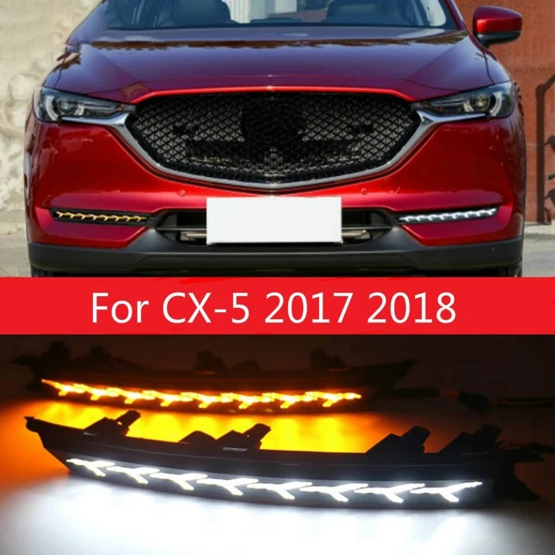 

Автомобильные дневные ходовые огни для Mazda светодиодный CX5 CX8 CX-5 2017 2018 DRL, бампер с желтым указателем поворота