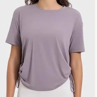 New Lemon Cool Breathable Quick-drying Drawstring Pleated TEE Loose Comfortable Round Neck Outdoor Sports Short Sleeve 1