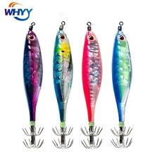 

WHYY 4pcs 9.5g 80mm Wood Shrimp Squid Fishing Lure Luminous Squid Jig Artificial Hard Fishing Baits Pesca Ocean Boat Fishing