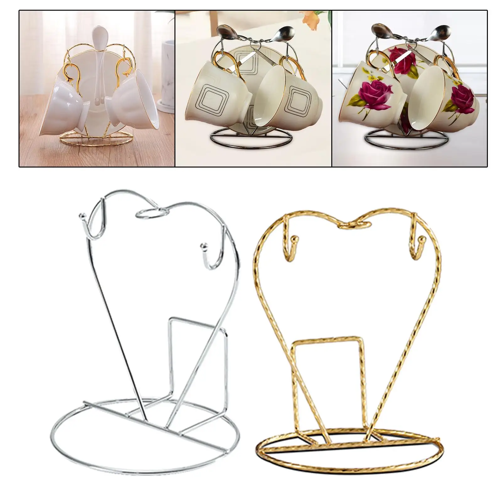 Durable Mug Holder Drain Rack Hold 2 Mugs Water Bottle Cup Stand with Hooks Mug