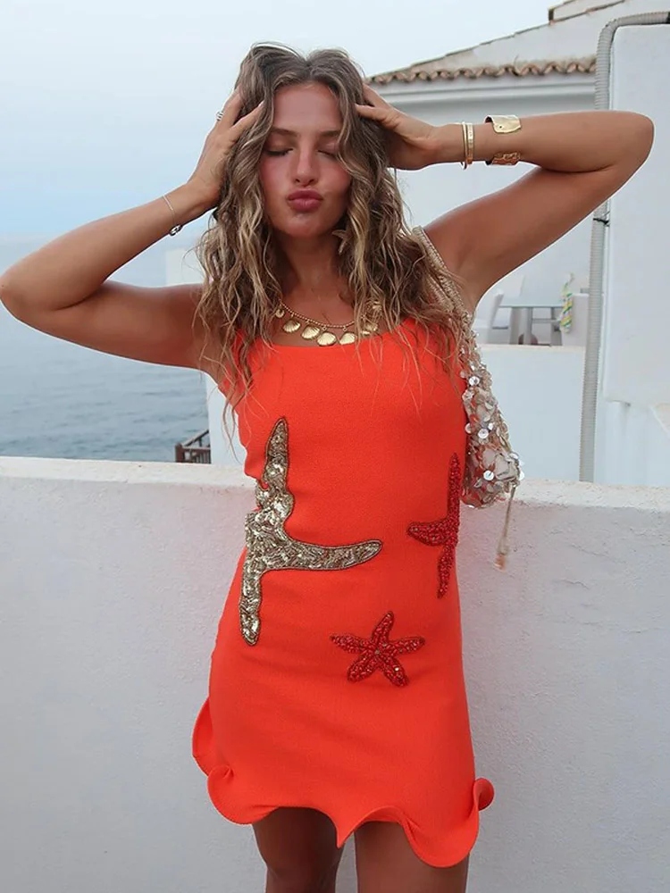 Sparkling Sequined Strap Women's Knit Mini Dress Elegant Shiny Sleeveless Bodycon Holiday Dresses New Female Beach Party Vestido 5
