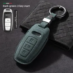 Premium Leather Suede Key Cover for Car Flip Keys - Stylish Auto Accessories Key Holder (Audi  D type (smart key) Green [high - grade leather)