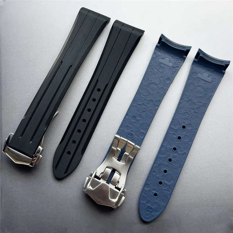 Curved Rubber Waterproof Sport Watch Strap with Folding Buckle - 20mm Bracelet