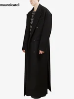 Mauroicardi Autumn Winter Extra Long Black Oversized Thick Warm Soft Wool & Blends Coat Men Double Breasted Korean Fashion 2023 1