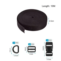 Durable Nylon Webbing Strap for DIY Sewing and Luggage Accessories (Black 10M)