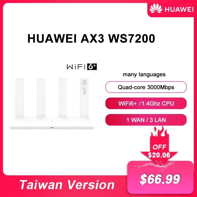 

Taiwan Version Original Huawei AX3 Wifi-router Quad-core WiFi6 Plus 3000Mbps Mesh Wifi Extender Repeater 4 High Gain Antenna