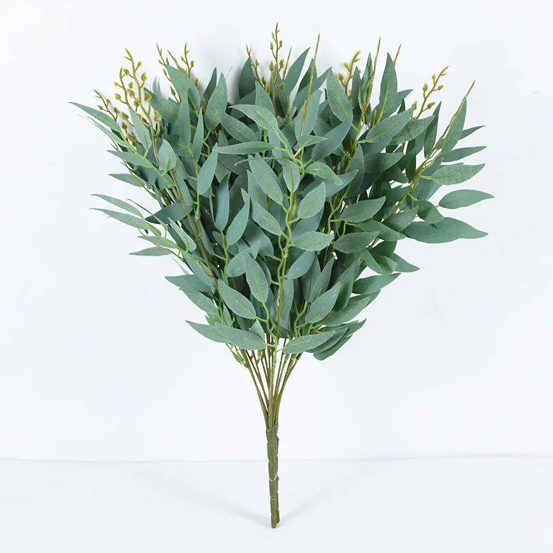 Silk Artificial Willow Bouquet Fake Green Leaves for Wedding Home Garden Vase Decoration Jungle Party DIY Plants Wreath