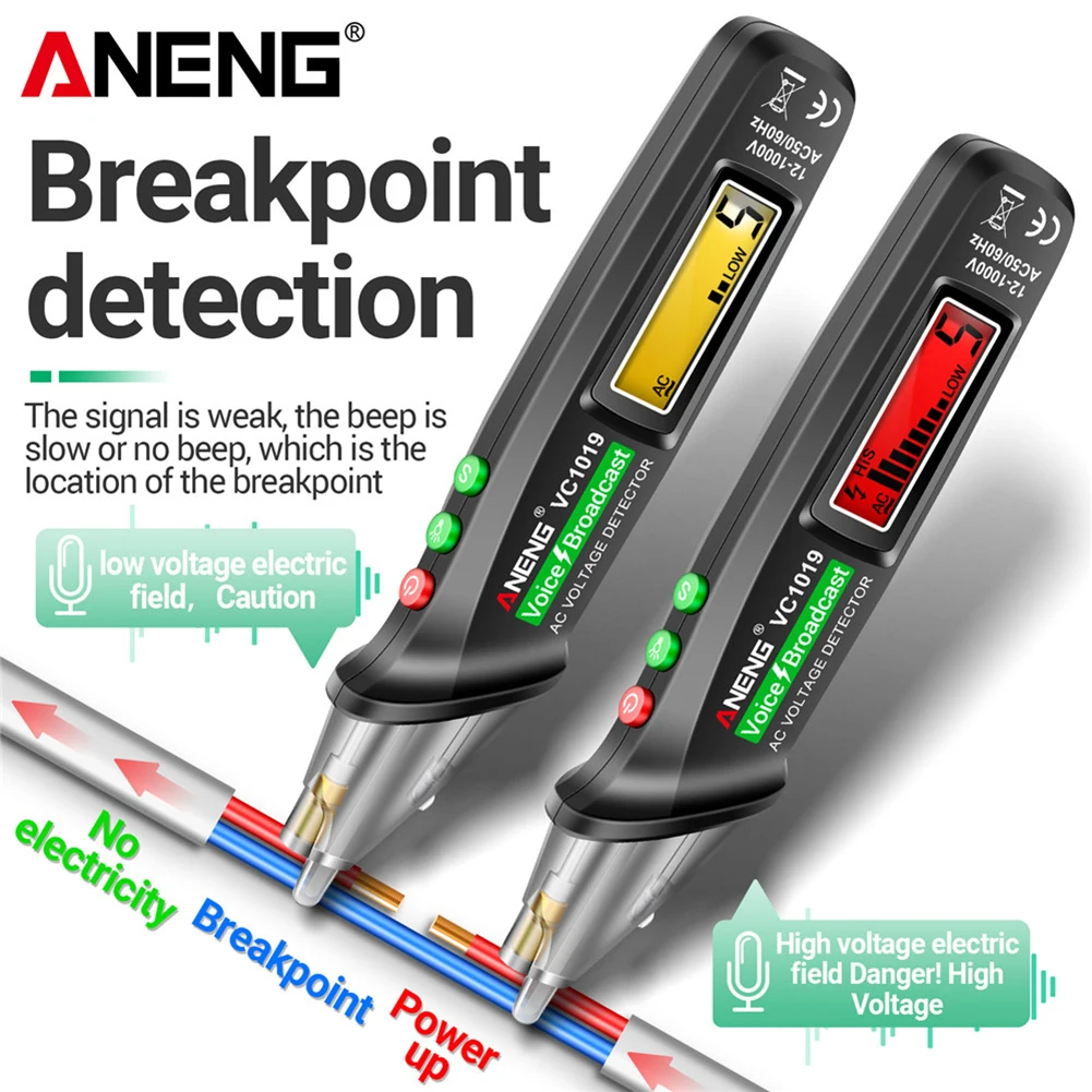 ANENGVC101912V1000VElectricWireDetectorIntelligentVoiceBroadcastTesterPenInfrared