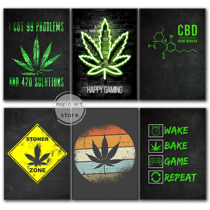 Neon Style Weeds Chemical Flower Keep Blazing Game Sign Art Poster Canvas Painting Stampe Murali Picture Living Room Home Decor