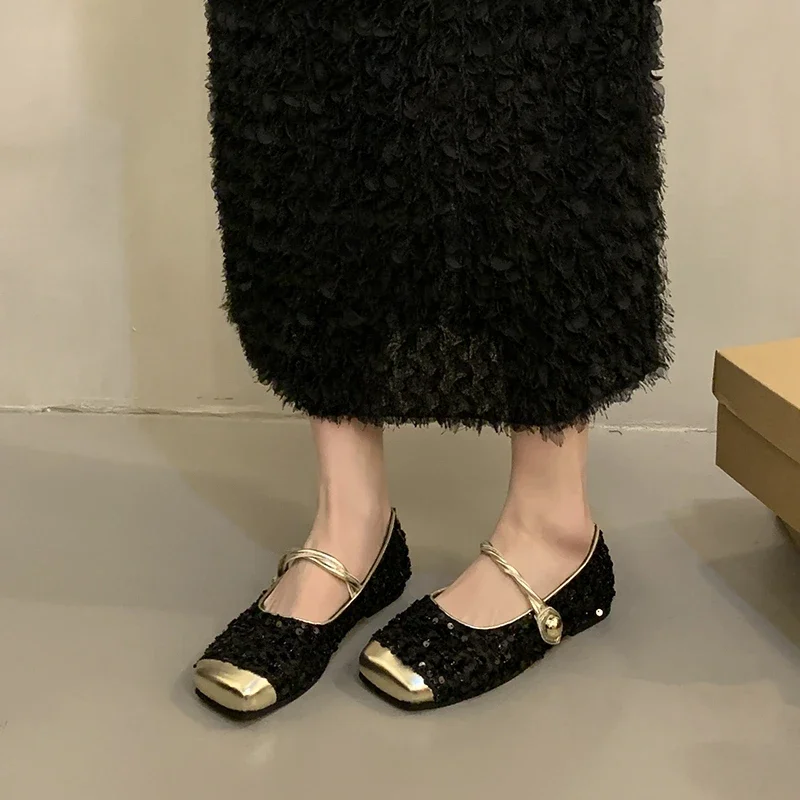 Sequin Silver Shallow Mouth Single Shoes Women  New Korean Version of Casual Fashion Women Soft Flat Mary Jane Shoes Flats