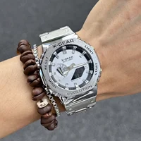 shock resistance Watch GMB Sport Digital Electronic Unisex 2100 Watch Steel Strap LED Dual Display Oak Series