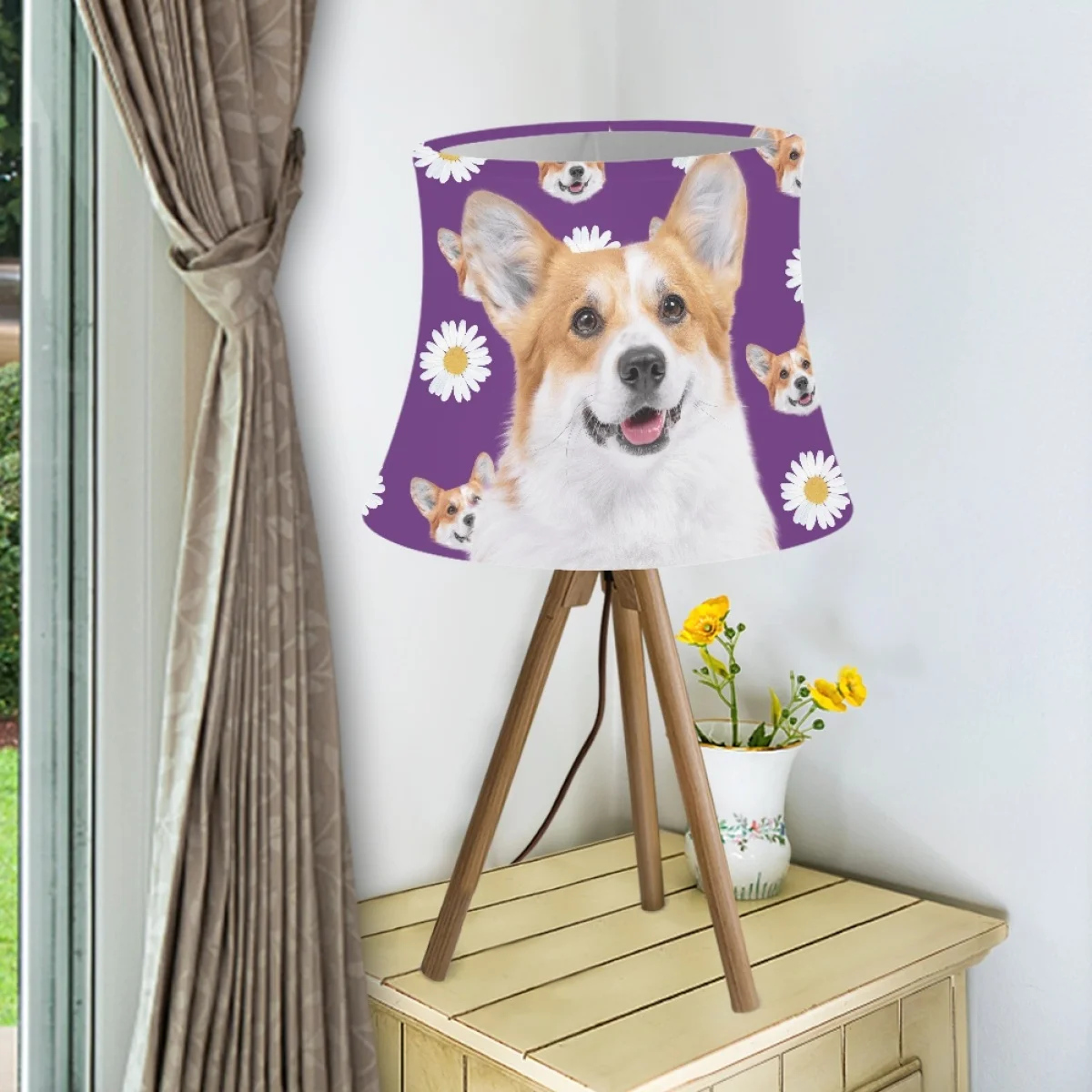 

Абажур для напольной лампы с металлической проволочной рамой, 3D-печать милых собак корги, шаблон тюльпана, лампа, чехол, лампы, лампочки от اب