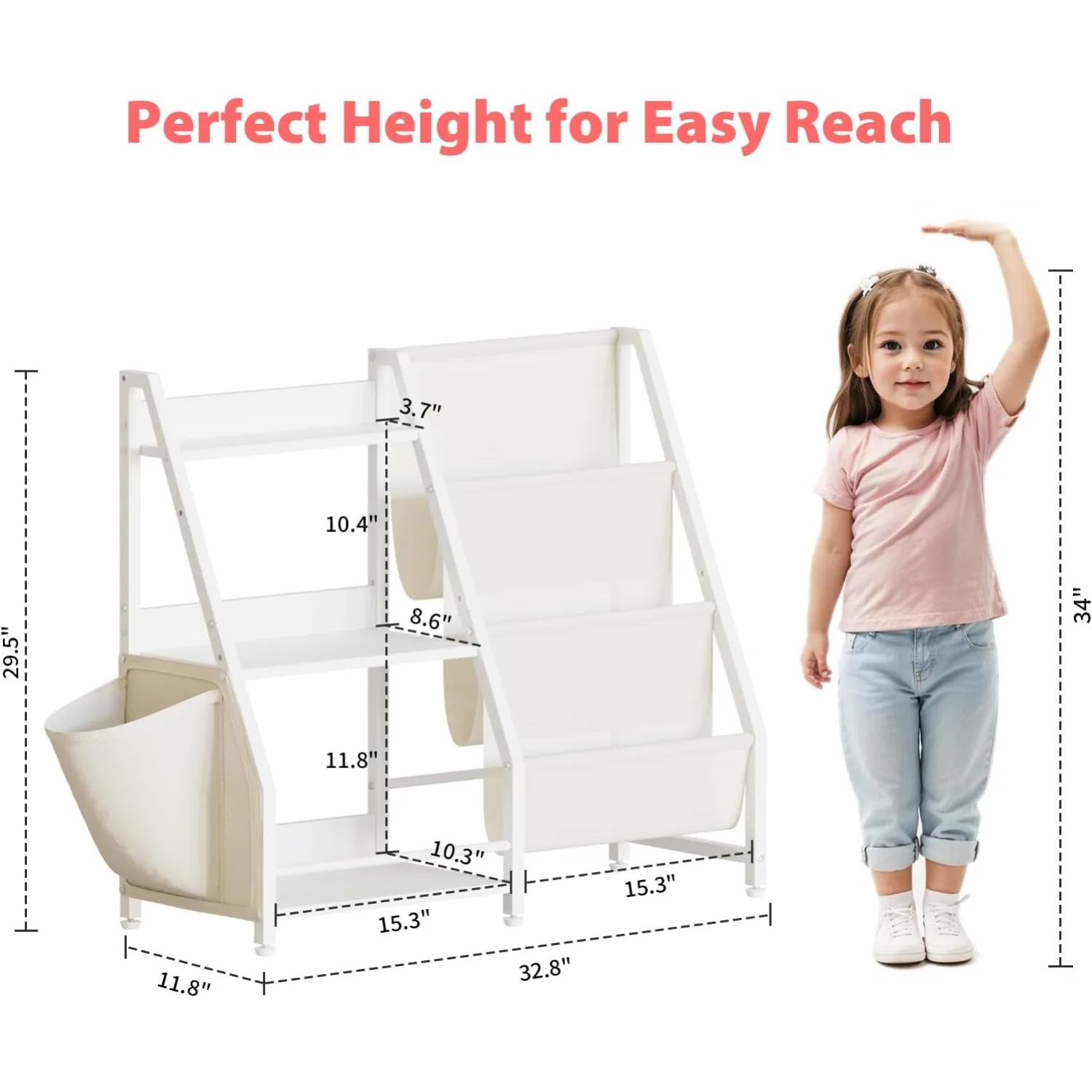 3 Tier Kids Bookshelf and Toy Storage,Toy Storage Organizer, for Playroom, Bedroom, Nursery (White) 2