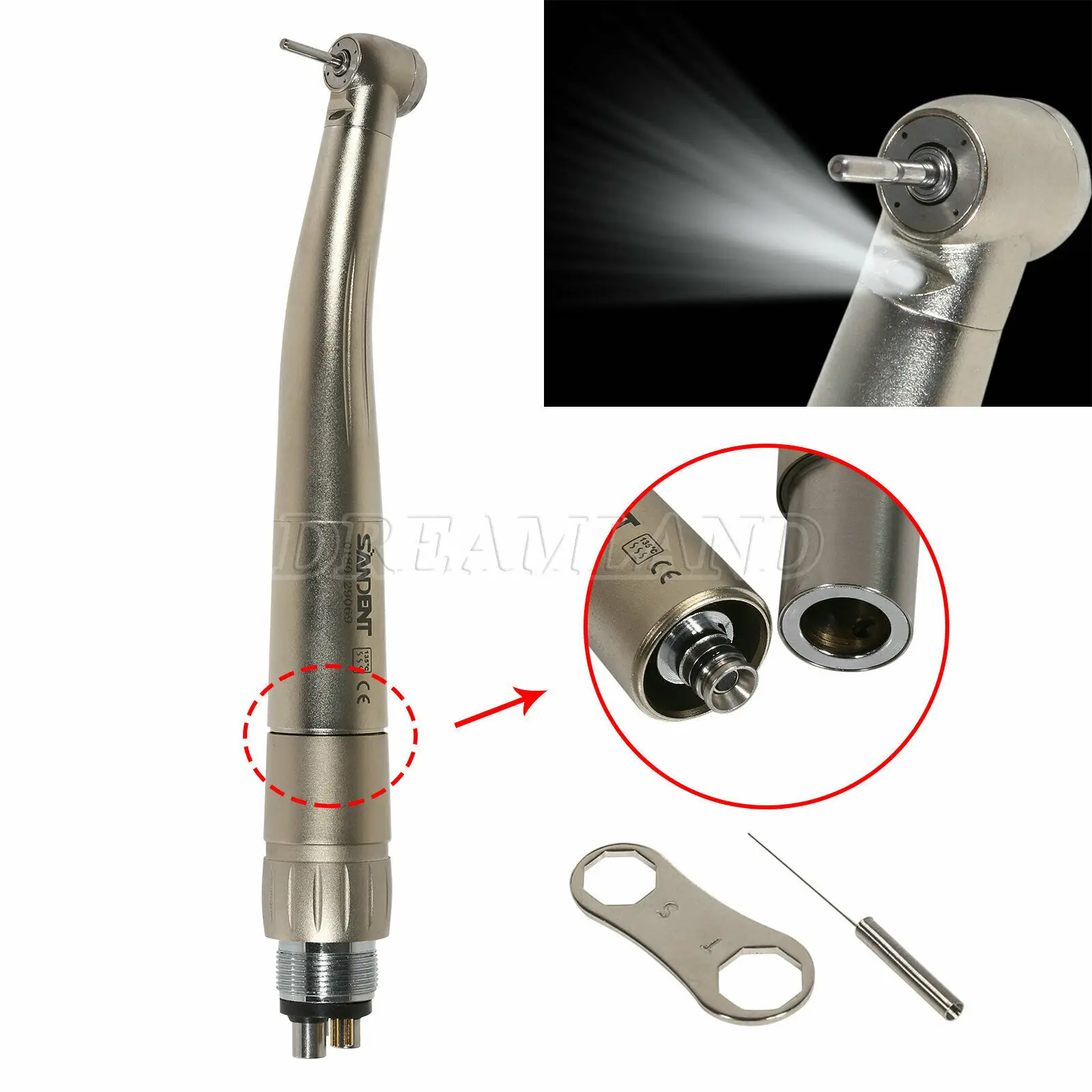 

Dental High Speed Fiber Optic LED Handpiece 4-Way Water Spray Turbine For NSK 6Hole Quick Coupling