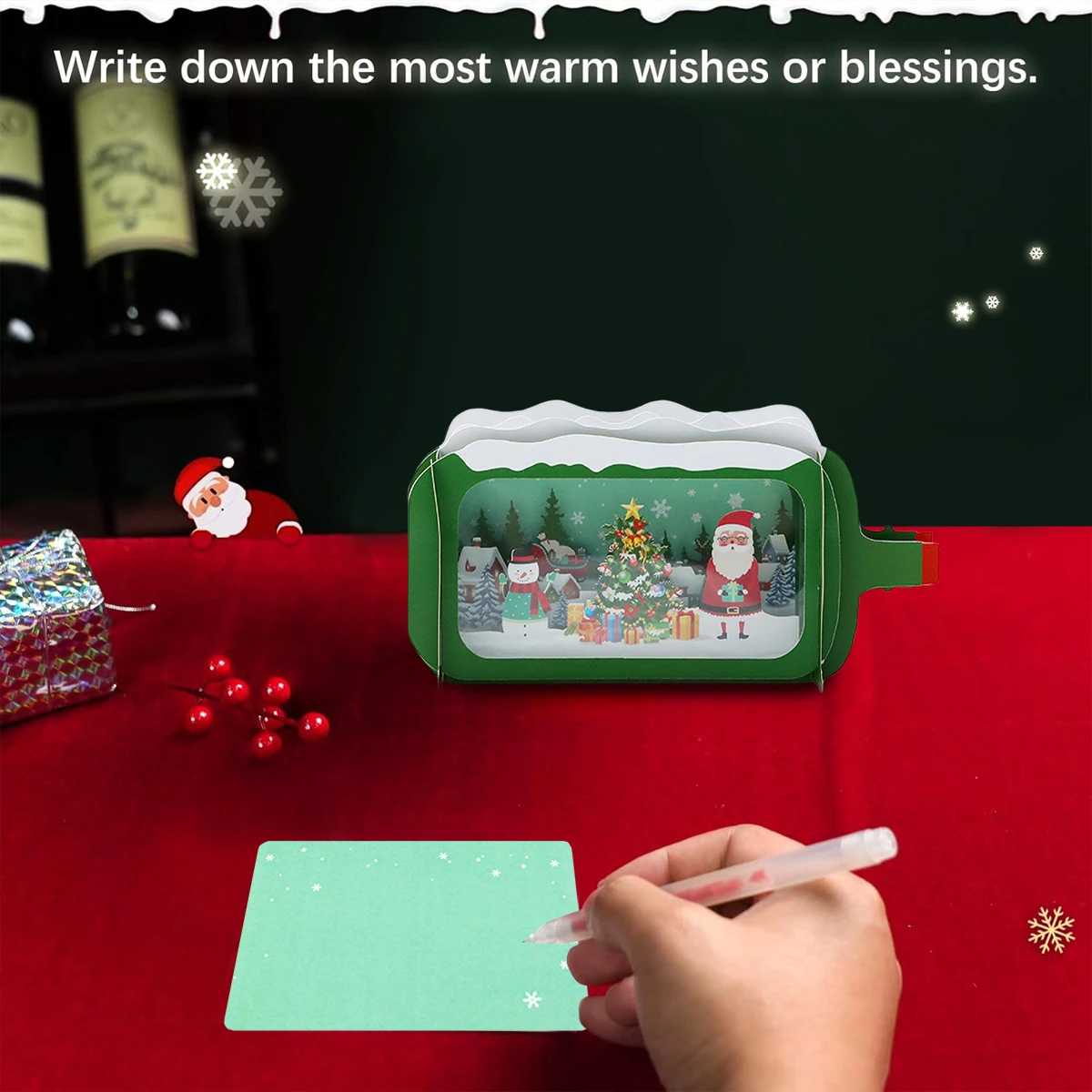 Wish Car Santa Snowman Christmas Tree with Pop Up DIY Card 3D Christmas Drift Bottle Greeting Card with Envelope for Party Favor