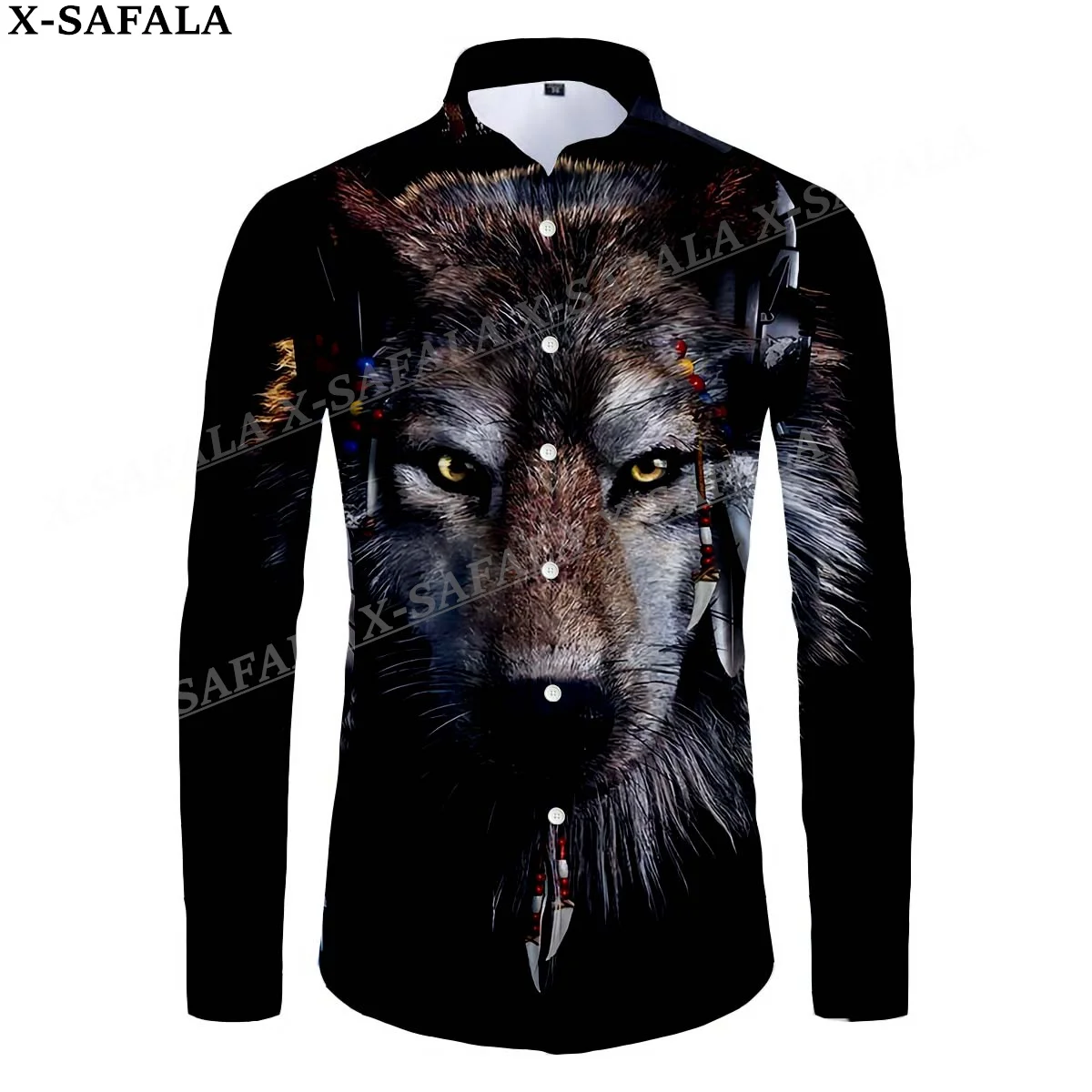 

Native Dark Wolf Moon Dream Catcher 3D Print Men's Luxury Shirt Turn-down Collar Buttoned Up Long Sleeve Tops Hip Hop Tee-8