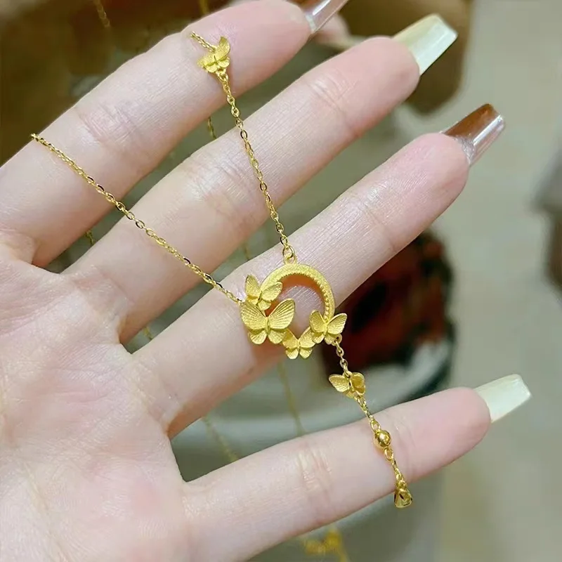 Butterfly Necklace 9999 real gold 24K Women's Light Luxury High-end Butterfly Integrated Chain Collarbone