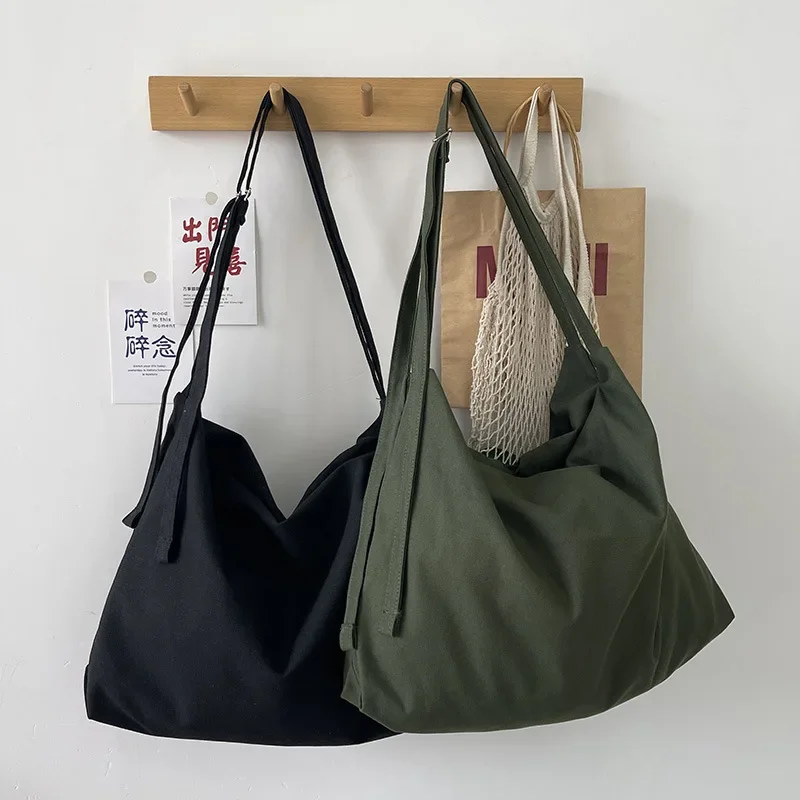 Solid Color Canvas Shoulder Bag Large Capacity Crossbody Bag Casual Shopping Bag with Adjustable Strap Handbag Daily Travel Bags