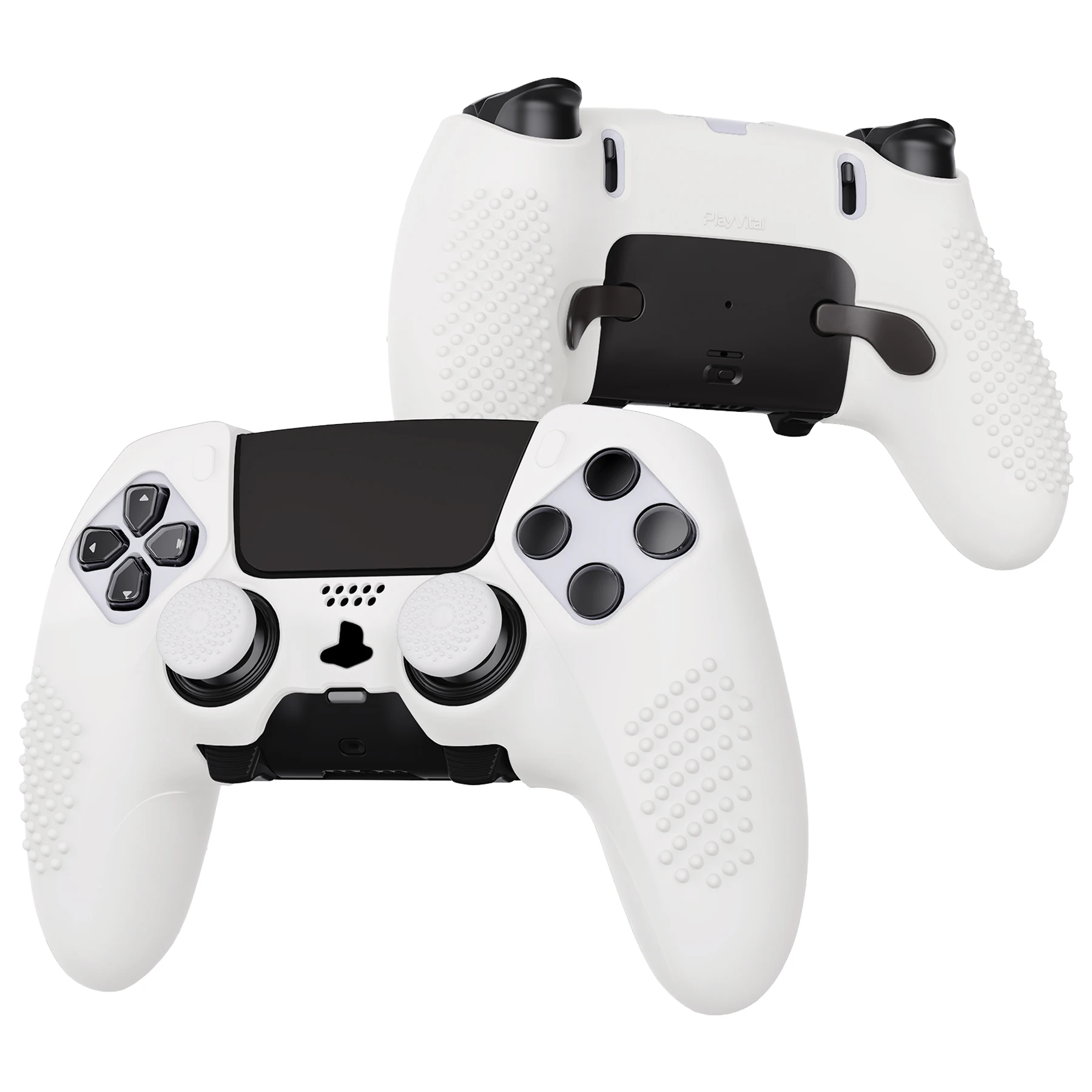 

PlayVital 3D Studded Edition Anti-Slip Silicone Cover Case for ps5 Edge Controller with 6 Thumb Grip Caps - White