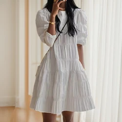 Summer Short Sleeve White Dress 2024 Casual Loose Pleated Dress Fashion French Dress for Women Loose Party Dresses Robe 27992