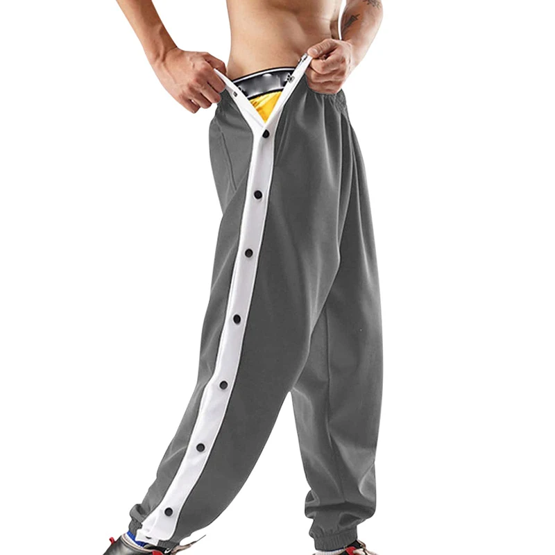 Men Tear Away Basketball Pants High Split Snap Button Active Sweatpants Casual Post-Surgery Sweatpants