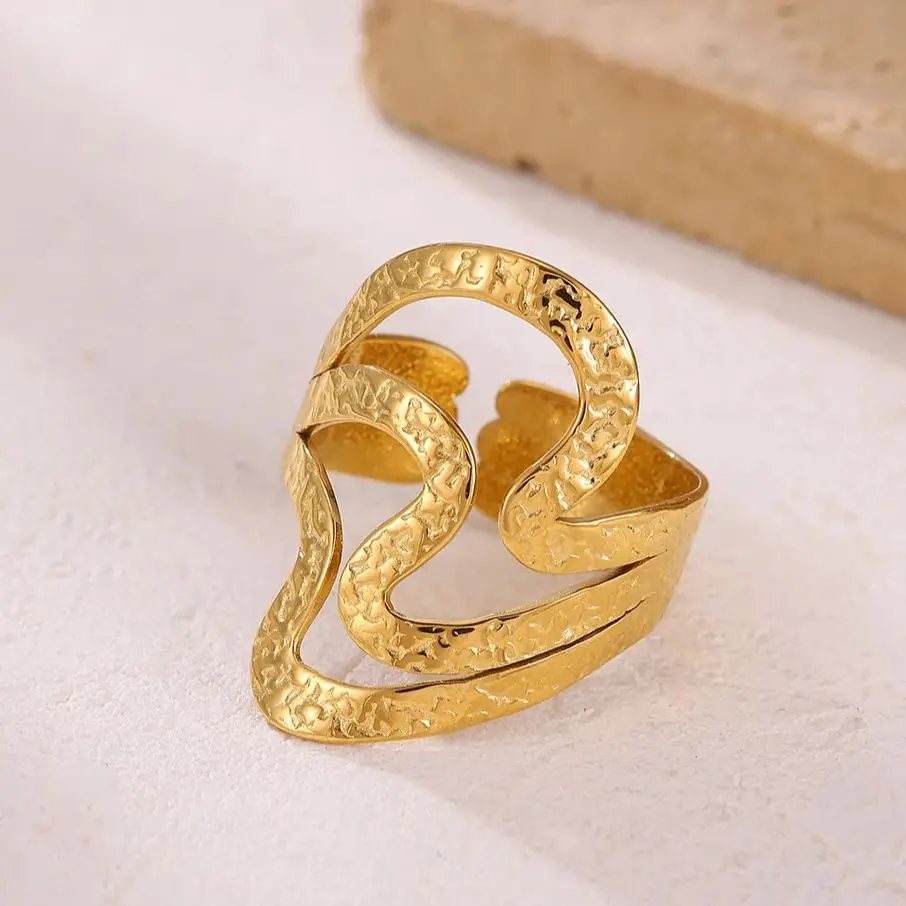Women Gold Stainless Steel Twisted Adjustable Ring