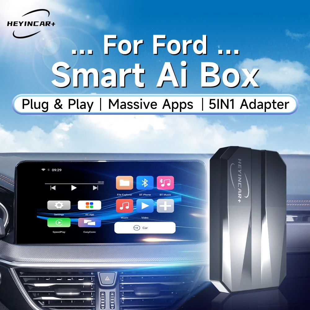 

2024 HEYINCAR Smart AI Box Android Auto Wireless CarPlay Adapter For Ford F150 Explorer BRONCO Maverick Mustang For YouTube Car