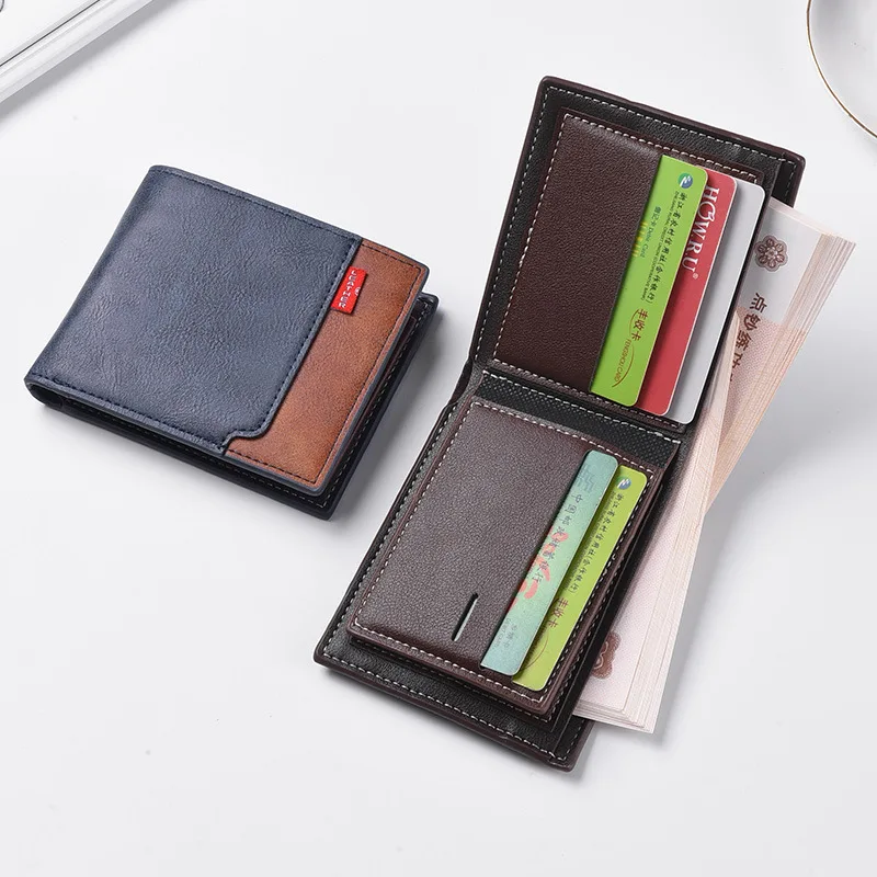 New men's frosted large capacity wallet, business triple fold thin zipper, soft leather wallet, short wallet