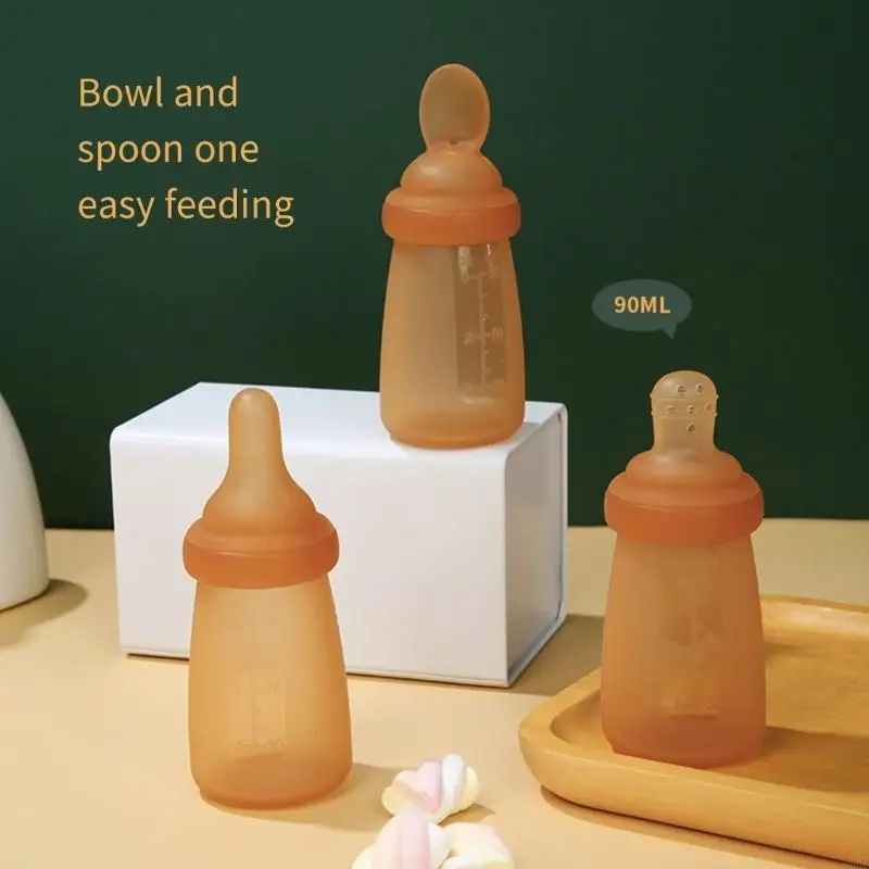 R66D 실리콘 이유식 피더 스푼 90ml 6개월 이상의 를 위한 편리한 고형 식품과 야간 액체 수유를 즐기세요