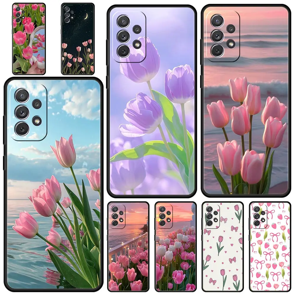 Pink Tulip Flower Love Heart Phone Case Cover