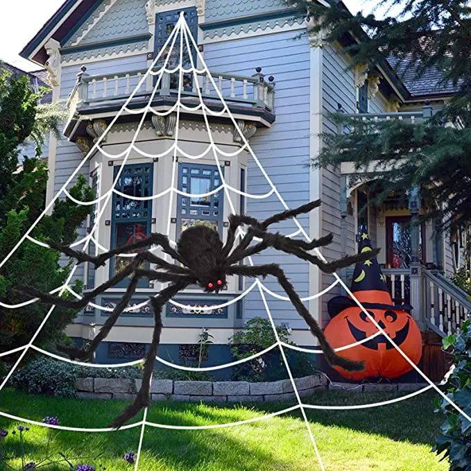

Halloween Horror Party Scene Props Super Big Plush Spider White Stretchy Cobweb Spider Web Party Decor Prop Kids Children Toys