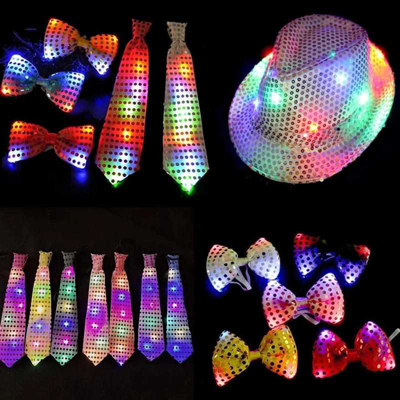 LED Bow Tie Flashing Light Up Sequin Necktie Club Bar Xmas Party Mens Boy Bowtie Wedding Ties Luminous Gifts DIY Decoration 1pcs bow tie
