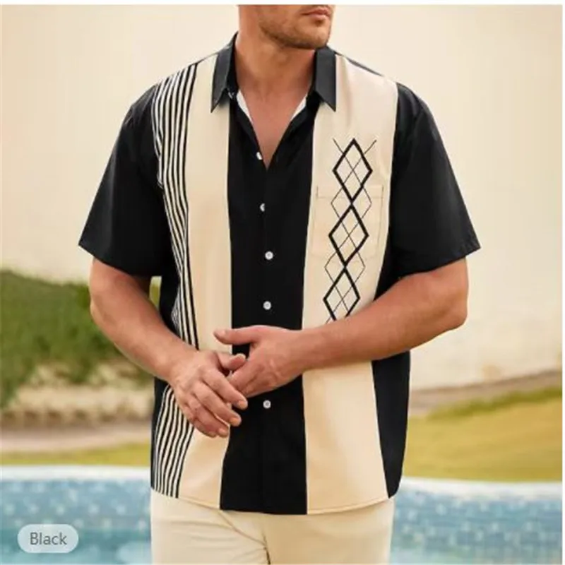 

Мужская гавайская рубашка, Повседневная рубашка в полоску с принтом, однобортная рубашка, уличные топы, 2023