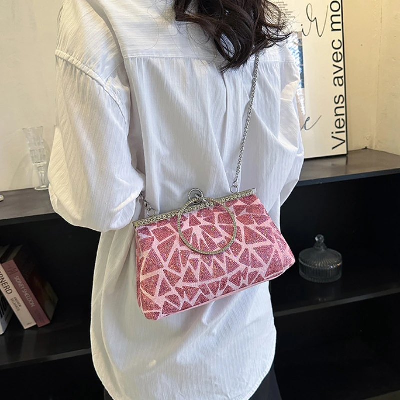 Shoulder Bag Evening Bag 2023 New Women Aesthetic Fashion Vintage Trend Sequin Chain Handbag Crossbody Bag Phone Pouch All-match