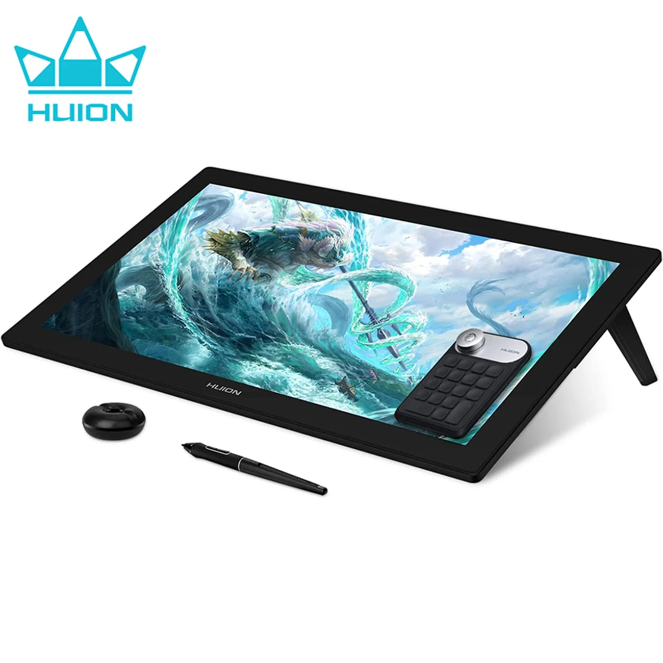 Фото Графический планшет HUION Kamvas Pro 24 4K, 140% sRGB, 23,8 дюйма, полноразмерный монитор для рисования, беспроводная мини-клавиатура для подарка №1