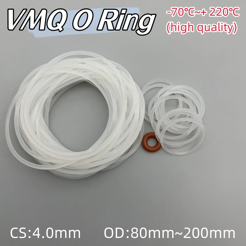 

10Pcs VMQ O Ring Sealing Gaskets CS 4mm OD 80 ~ 200mm Silicone Rubber Insulated Waterproof Washer Round Shape White Nontoxi Ring