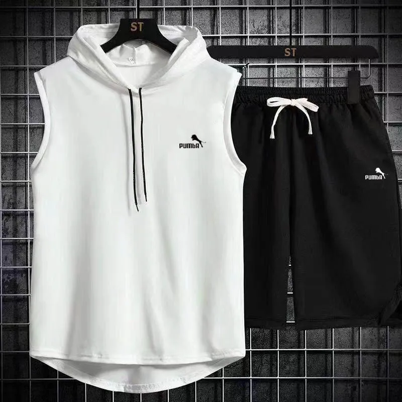 Sports Set Men Summer Two Piece Set Casual T-Shirt and Shorts Fashion Short Sleeve Tracksuit Hooded