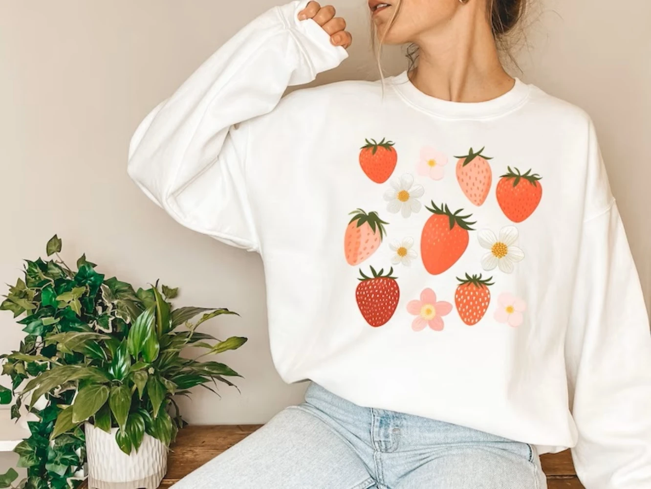 Strawberry Sweatshirt Summer Cottage Aesthetic Cottagecore Clothing Strawberry Flower Festival Fruit Shirt Cute Funny Top