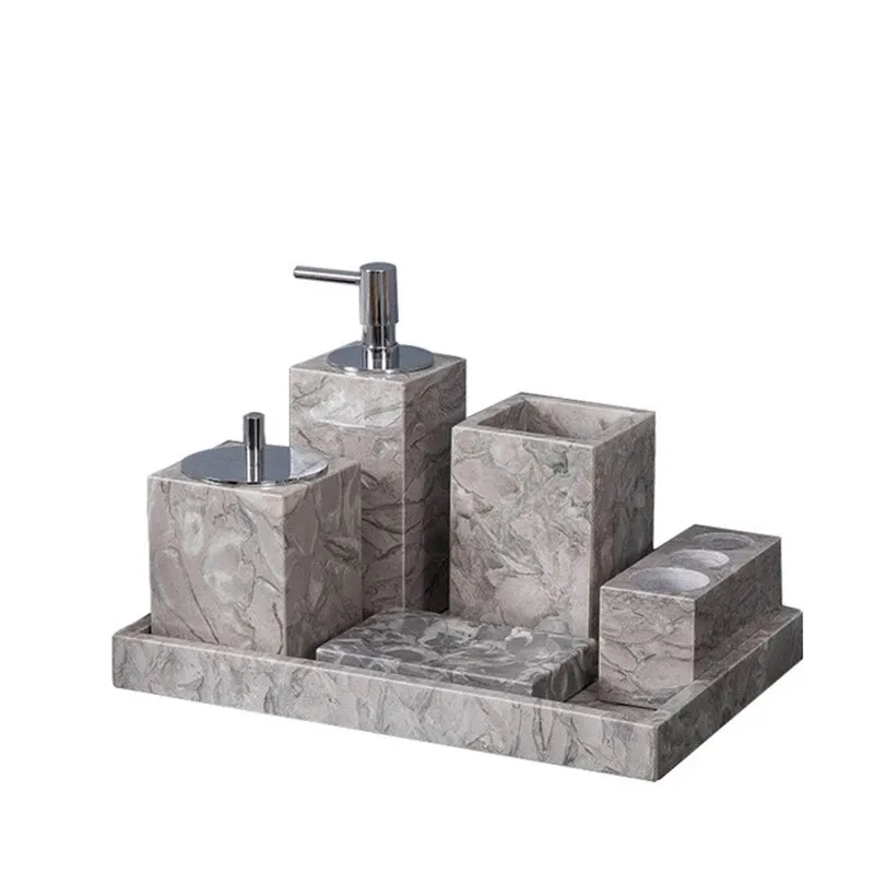 Bathroom Set Marble Liquid Soap Dispenser Bottle Dish Toothbrush Holder Rack Gargle Cup Tray Cotton Swab Tissue Box Nordic Style