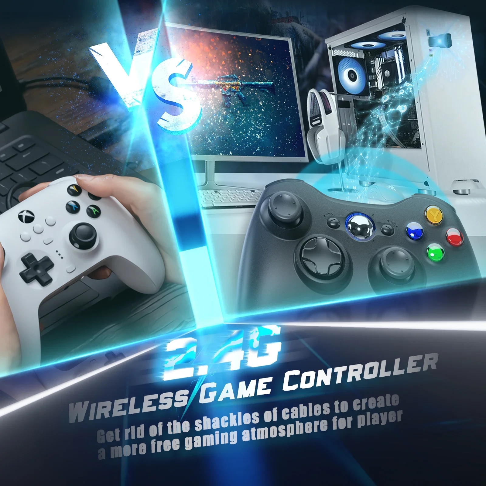 Wireless For 360/Slim/Elite/PC Video Game Gamepad 6-axis Joystick Dual Vibration Xbox 360 Controller_voghion.com